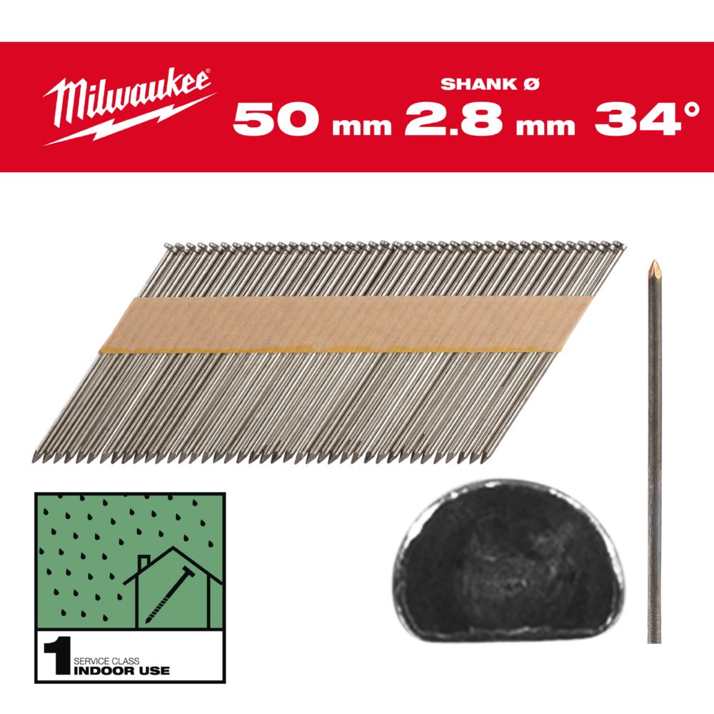 Produktbild Milwaukee Elektrowerkzeuge Glattschaft Stahl blank D Kopf Nägel für M18FFN 7,4 x 2,8 x 50 mm bild 2