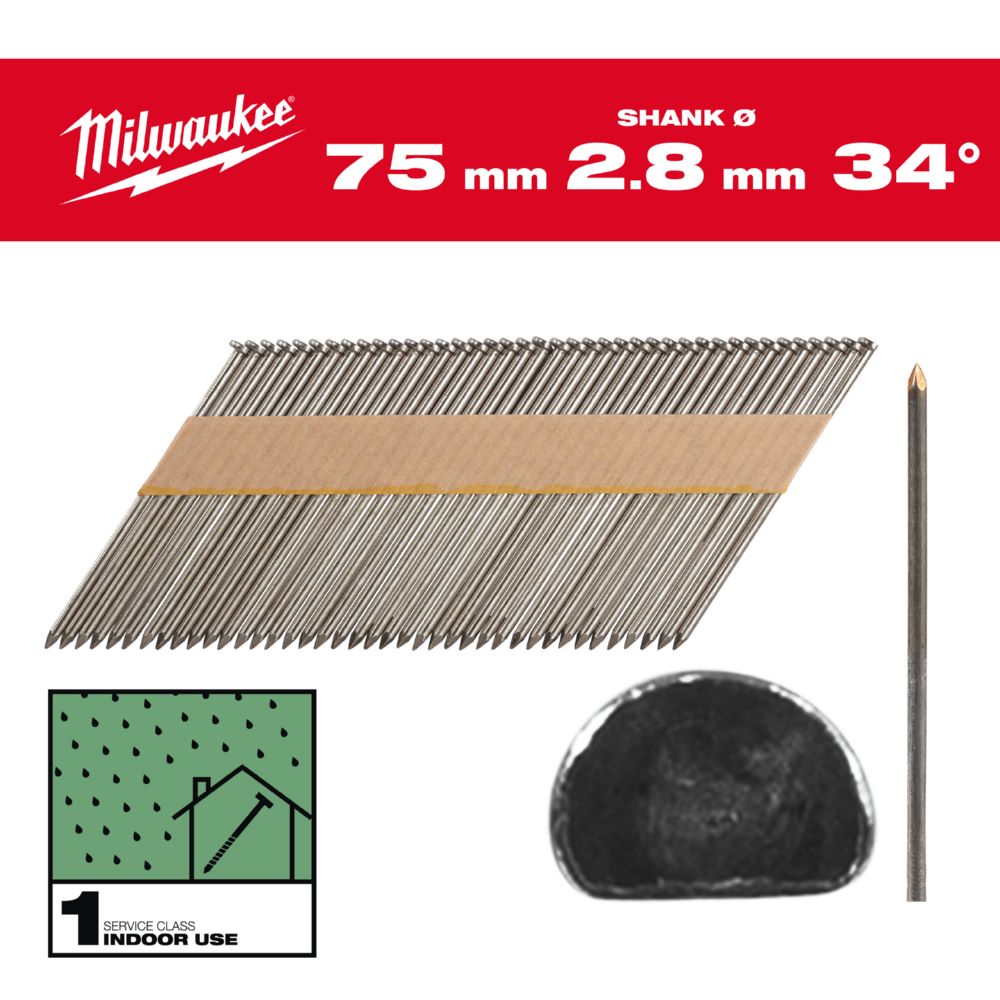 Produktbild Milwaukee Elektrowerkzeuge Glattschaft Stahl blank D Kopf Nägel für M18FFN 7,4 x 2,8 x 75 mm bild 2