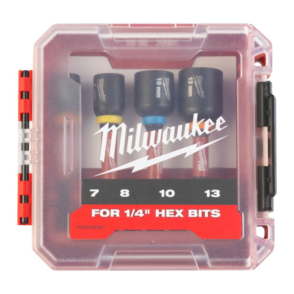 Produktbild Milwaukee Elektrowerkzeuge SHOCKWAVE Steckschlüssel 1/4 Zoll Set 4 teilig 7 8 10 13 mm in Kassette