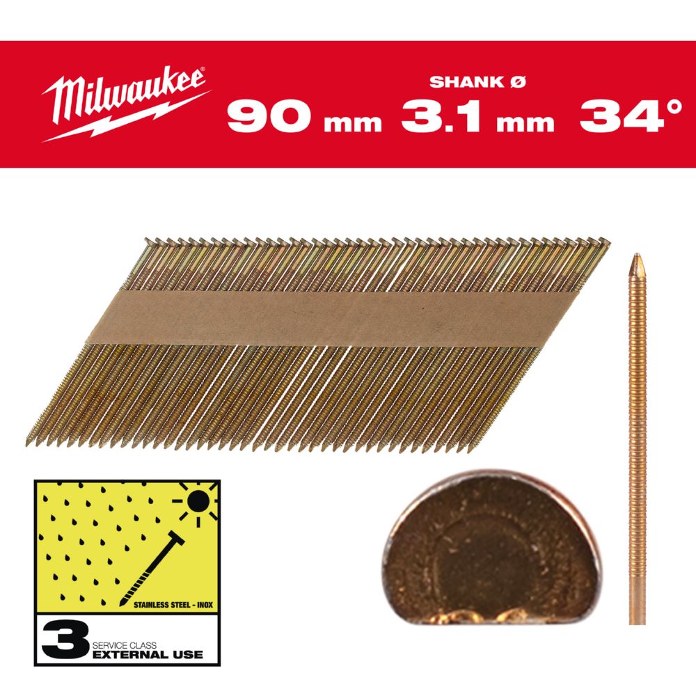 Produktbild Milwaukee Elektrowerkzeuge D Kopf Nägel für M18FFN 7,4 x 3,1 x 90 mm Ringschaft feuerverzinkt 34 Grad bild 2