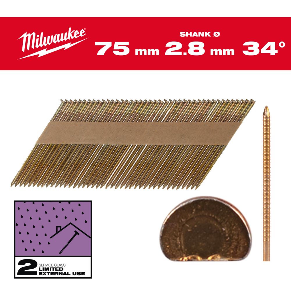 Produktbild Milwaukee Elektrowerkzeuge Ringschaft verzinkt D Kopf Nägel für M18FFN 7,4 x 2,8 x 75 mm