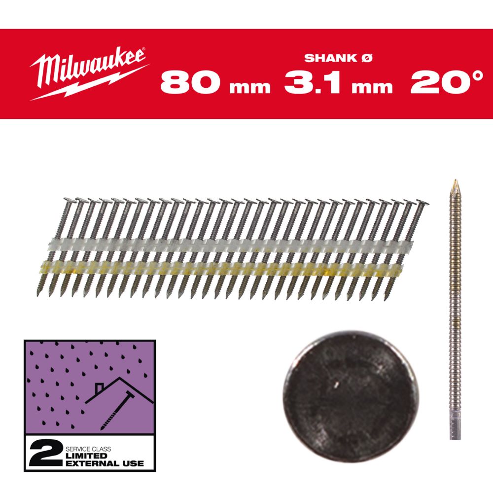 Produktbild Milwaukee Elektrowerkzeuge Ringschaft verzinkt Rundkopf Nägel für M18FFN21 7,4 x 3,1 x 80 mm bild 2