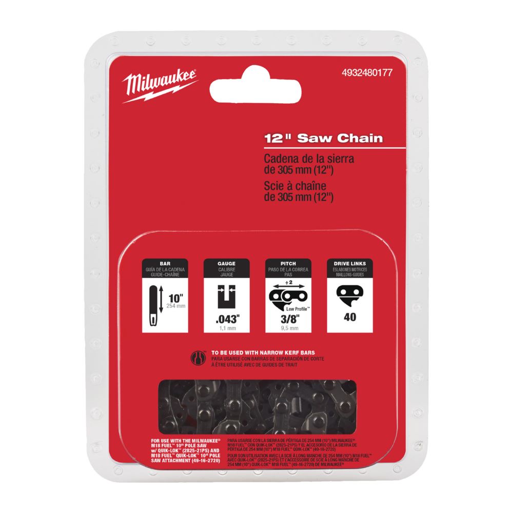 Produktbild Milwaukee Elektrowerkzeuge Ersatz Sägekette 30 cm 12 Zoll für M18 FTHCHS30