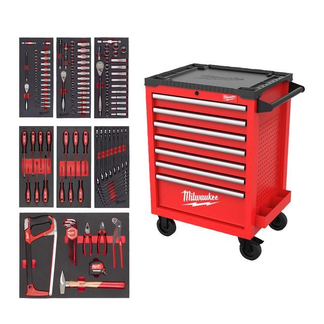Produktbild Milwaukee TOOLGUARD Werkstattwagen mit Werkzeugbestückung 131 Teile 27 Zoll / 69 cm