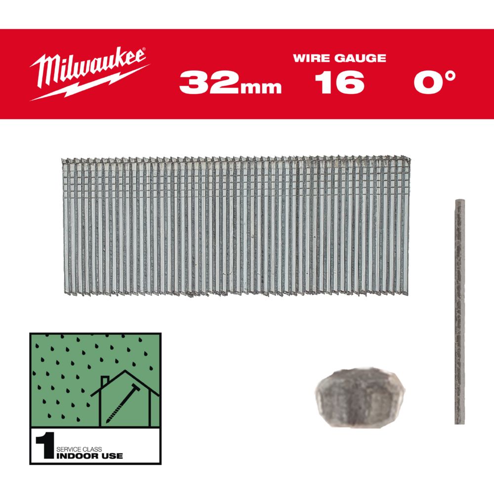 Produktbild Milwaukee Elektrowerkzeuge Stauchkopf Nägel 16 Gauge für M18 FN16GS 2,8 x 32 mm verzinkt 0 Grad