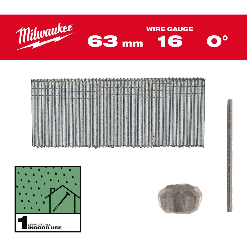 Produktbild Milwaukee Elektrowerkzeuge Stauchkopf Nägel 16 Gauge für M18 FN16GS 2,8 x 63 mm verzinkt 0 Grad