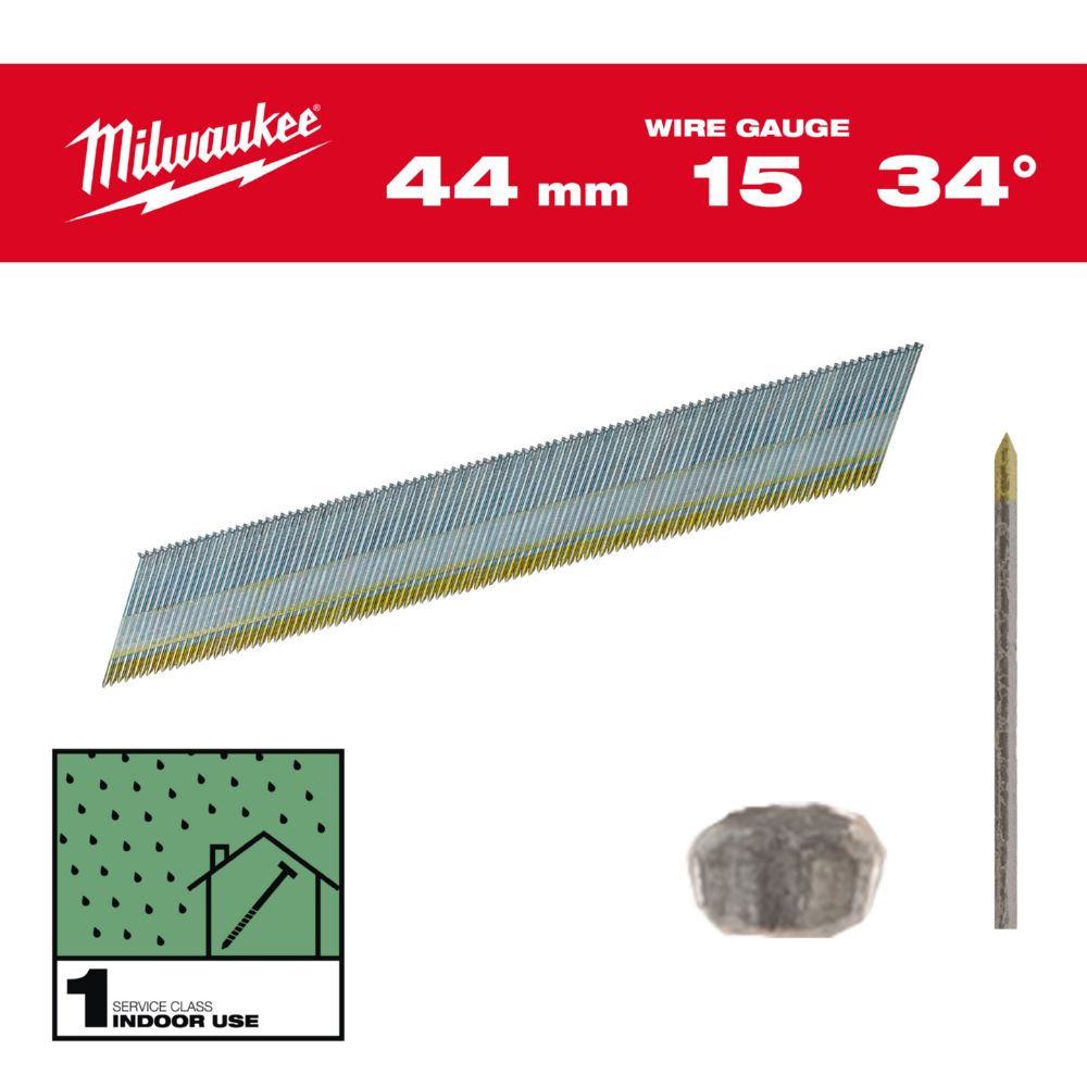 Produktbild Milwaukee Elektrowerkzeuge Stift Nägel D-Kopf 15 Gauge für M18CN15GA x M18FN15GA 1,8 x 44 mm verzink