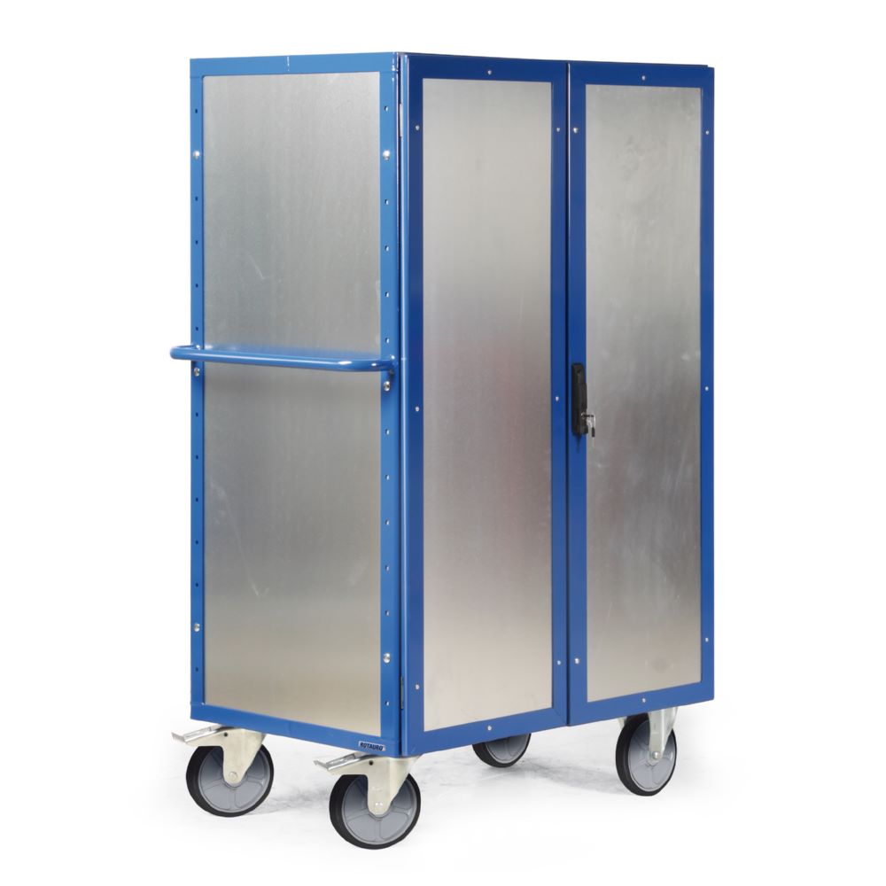 Produktbild Rotauro Schrankwagen mit Lenkrollen und Bockrollen Blechverkleidung 1200 x 800 mm