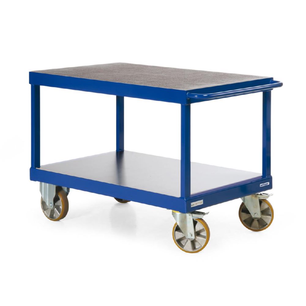 Produktbild Rotauro Schwerlast Tischwagen Serie R2200 2 Etagen Polyurethan Bereifung 2000 x 800 mm bild 2