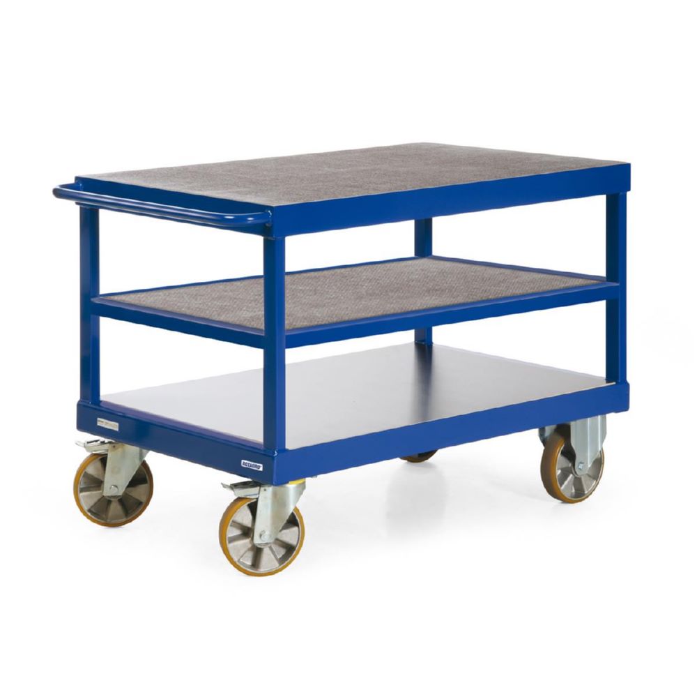 Produktbild Rotauro Schwerlast Tischwagen Serie R2200 3 Etagen Polyurethan Bereifung H 900 mm