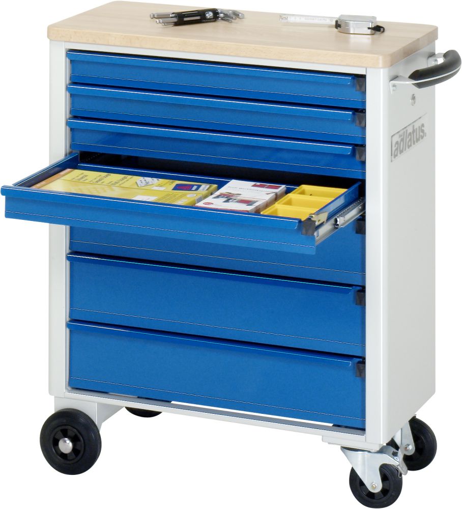 Produktbild RAU Werkzeugwagen adlatus B700 mm x T350 mm, Gestell RAL7035, Ausstatung RAL5010