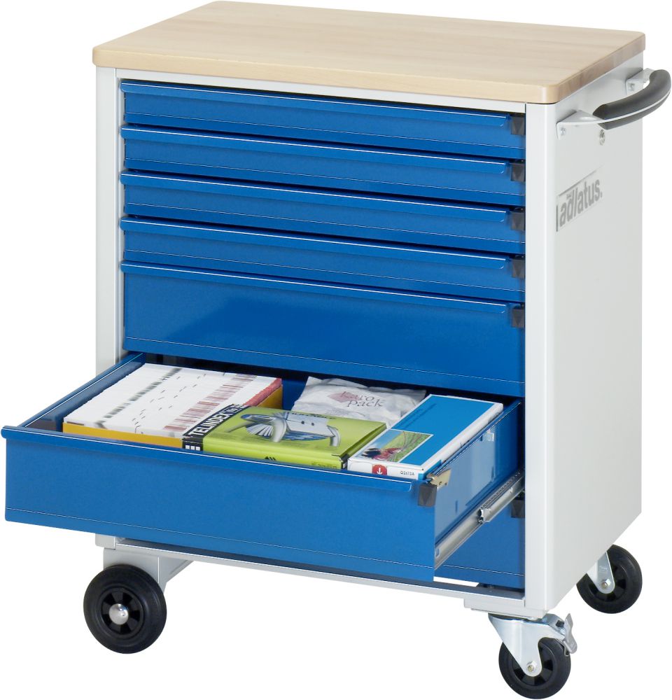 Produktbild RAU Werkzeugwagen adlatus B700 x T500 mm, Gestell RAL7035, Ausstatung RAL5010 bild 1