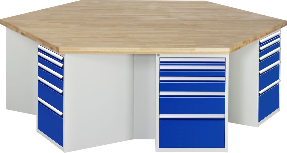 Produktbild RAU Werkbank Modell 4099 B2700 x T2340 x H840 mm Gestell RAL7035 Ausstatung RAL5010