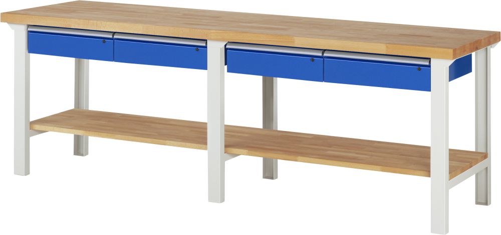 Produktbild RAU Werkbank Modell 7002 B2500 x T700 x H840 mm, Gestell RAL7035, Ausstatung RAL5010