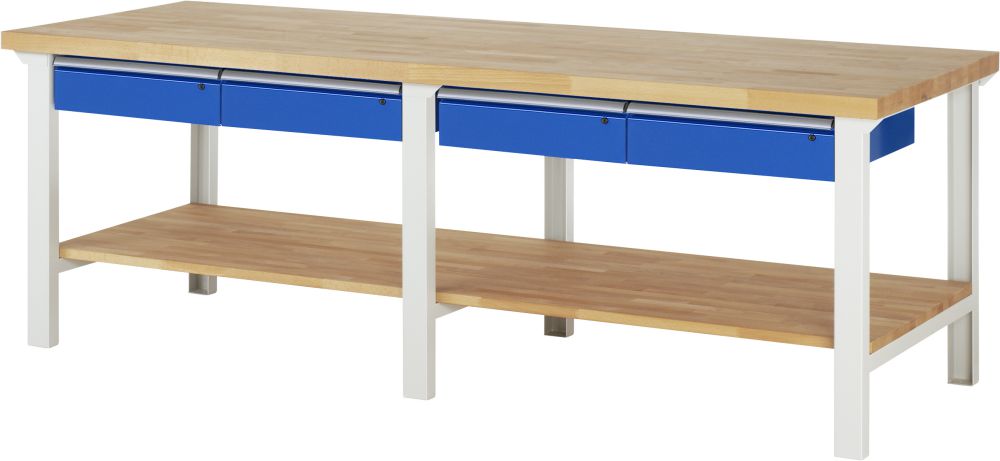 Produktbild RAU Werkbank Modell 7002 B2500 x T900 x H840 mm, Gestell RAL7035, Ausstatung RAL5010