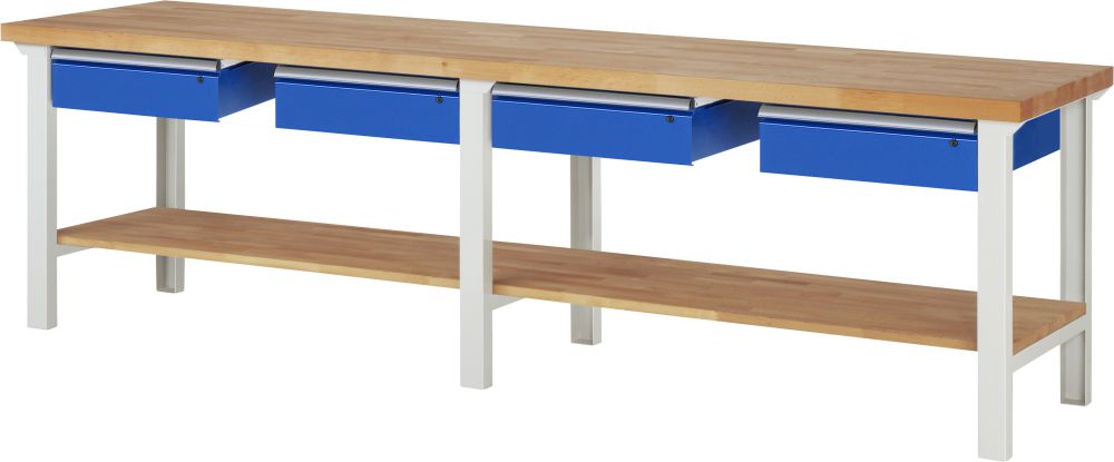 Produktbild RAU Werkbank Modell 7002 B3000 x T700 x H840 mm, Gestell RAL7035, Ausstatung RAL5010