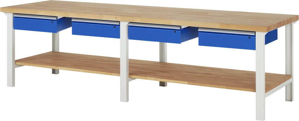 Produktbild RAU Werkbank Modell 7002 B3000 x T900 x H840 mm, Gestell RAL7035, Ausstatung RAL5010