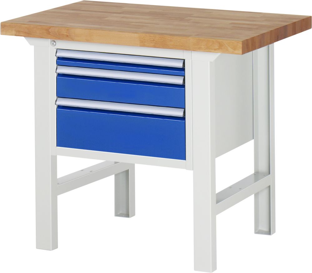 Produktbild RAU Werkbank Modell 7126 B1000 x T700 x H840 mm, Gestell RAL7035, Ausstatung RAL5010