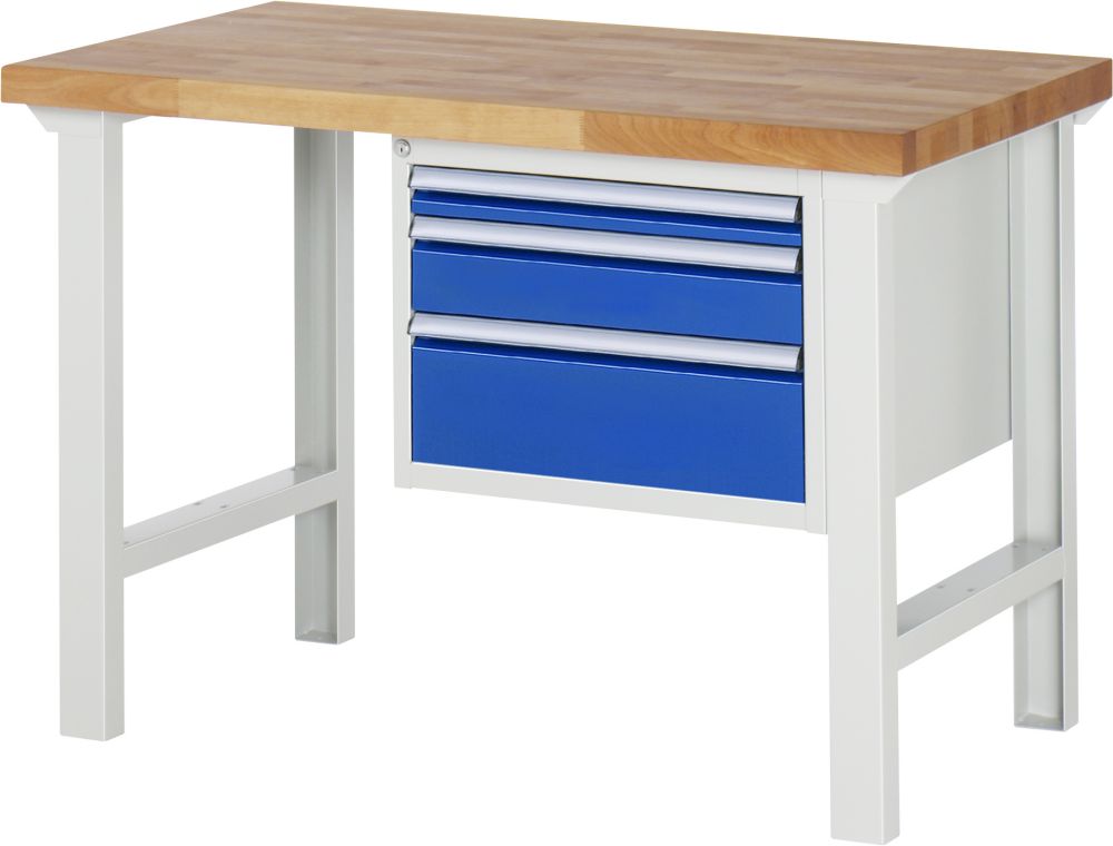 Produktbild RAU Werkbank Modell 7126 B1250 x T700 x H840 mm, Gestell RAL7035, Ausstatung RAL5010