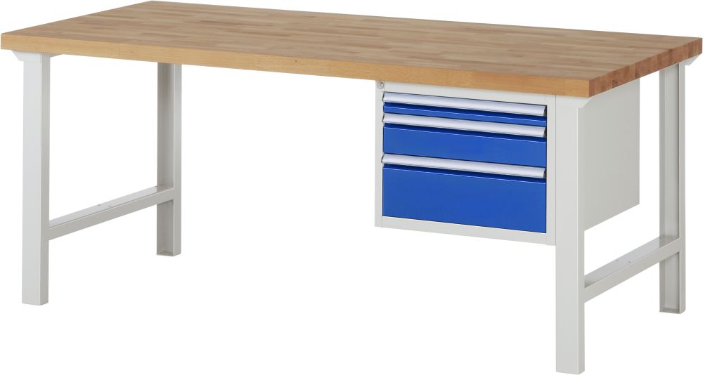 Produktbild RAU Werkbank Modell 7126 B2000 x T900 x H840 mm, Gestell RAL7035, Ausstatung RAL5010