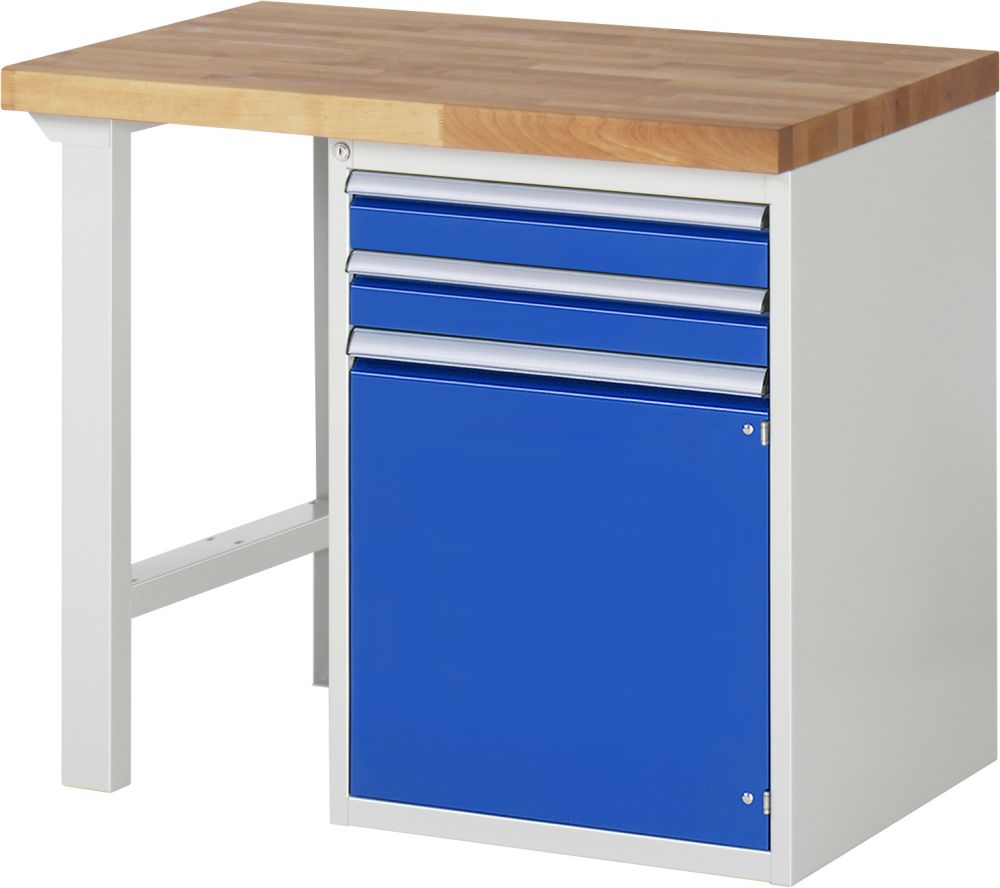 Produktbild RAU Werkbank Modell 7503 B1000 x T700 x H840 mm, Gestell RAL7035, Ausstatung RAL5010