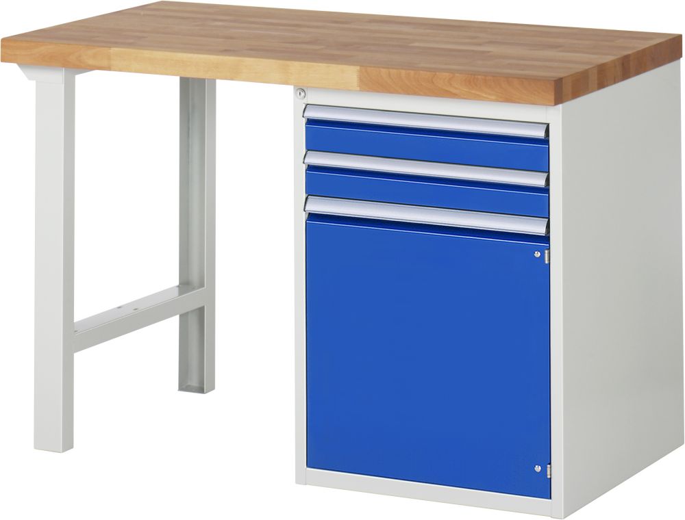 Produktbild RAU Werkbank Modell 7503 B1250 x T700 x H840 mm, Gestell RAL7035, Ausstatung RAL5010 bild 1