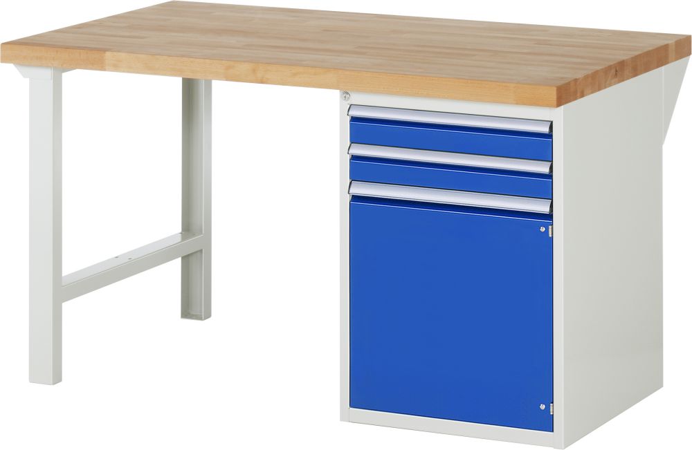 Produktbild RAU Werkbank Modell 7503 B1500 x T900 x H840 mm, Gestell RAL7035, Ausstatung RAL5010 bild 1