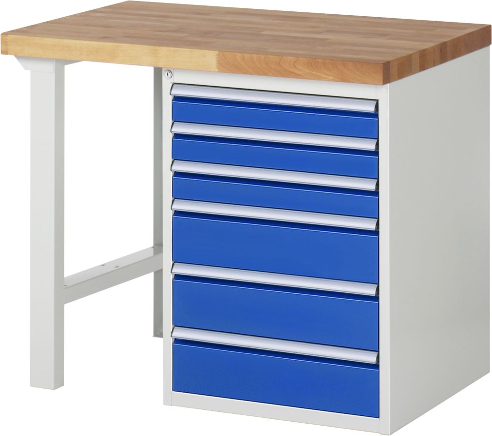 Produktbild RAU Werkbank Modell 7515A1 B1000 x T700 x H840 mm Gestell RAL7035 Ausstatung RAL5010 bild 1