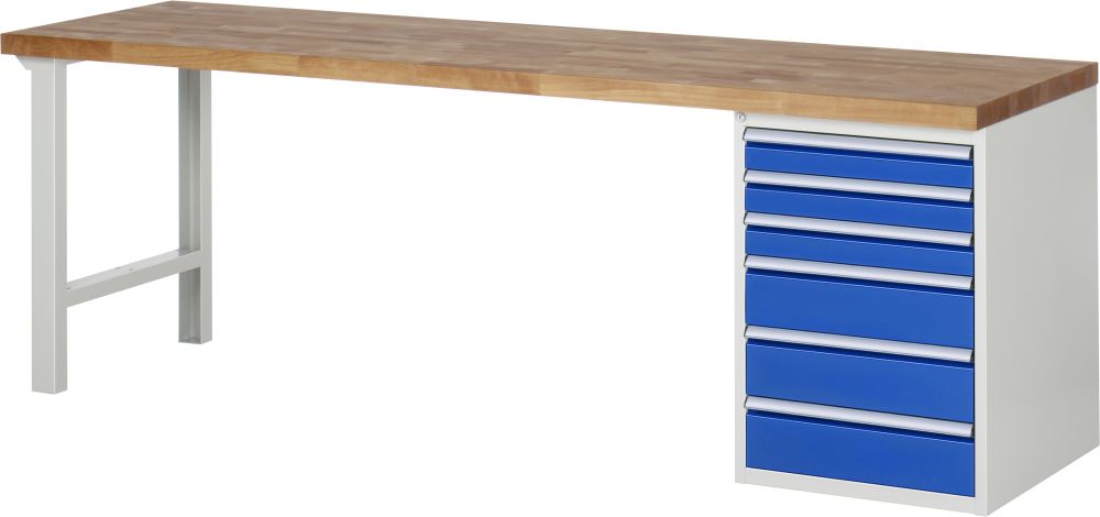 Produktbild RAU Werkbank Modell 7515A1 B2500 x T700 x H840 mm Gestell RAL7035 Ausstatung RAL5010