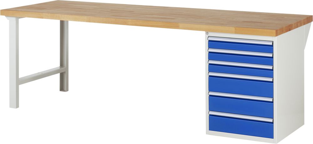 Produktbild RAU Werkbank Modell 7515A1 B2500 x T900 x H840 mm Gestell RAL7035 Ausstatung RAL5010 bild 1