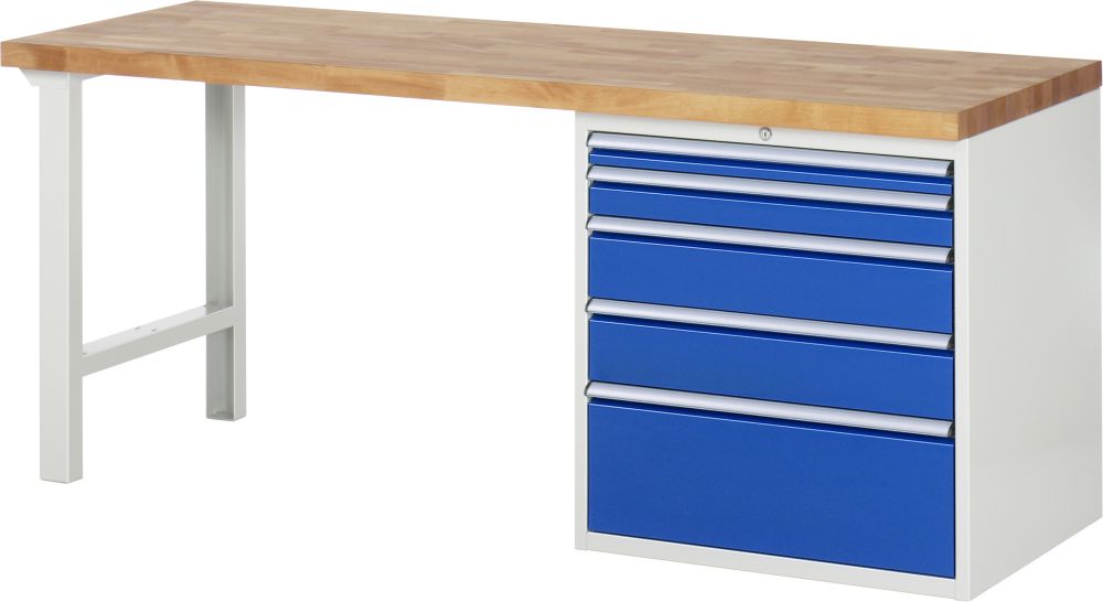 Produktbild RAU Werkbank Modell 7611 B2000 x T700 x H840 mm, Gestell RAL7035, Ausstatung RAL5010