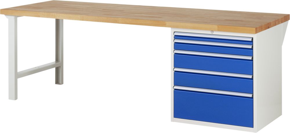 Produktbild RAU Werkbank Modell 7611 B2500 x T900 x H840 mm, Gestell RAL7035, Ausstatung RAL5010