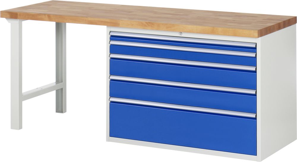 Produktbild RAU Werkbank Modell 7711 B2000 x T700 x H840 mm, Gestell RAL7035, Ausstatung RAL5010