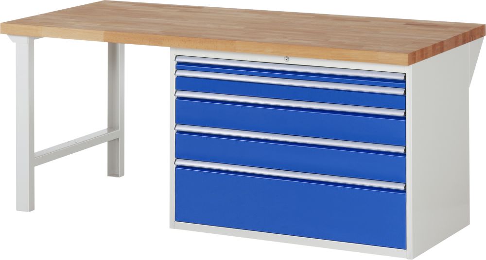 Produktbild RAU Werkbank Modell 7711 B2000 x T900 x H840 mm, Gestell RAL7035, Ausstatung RAL5010