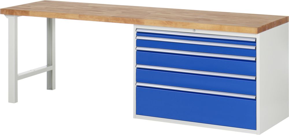 Produktbild RAU Werkbank Modell 7711 B2500 x T700 x H840 mm, Gestell RAL7035, Ausstatung RAL5010 bild 1