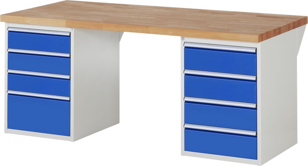 Produktbild RAU Werkbank Modell 7820 B2000 x T900 x H840 mm, Gestell RAL7035, Ausstatung RAL5010