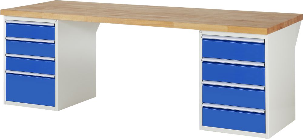 Produktbild RAU Werkbank Modell 7820 B2500 x T900 x H840 mm, Gestell RAL7035, Ausstatung RAL5010 bild 1