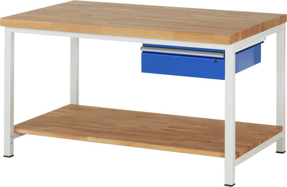 Produktbild RAU Werkbank Modell 8001 B1500 x T900 x H840 mm, Gestell RAL7035, Ausstatung RAL5010