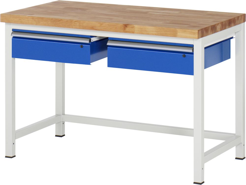 Produktbild RAU Werkbank Modell 8002 B1250 x T700 x H840 mm, Gestell RAL7035, Ausstatung RAL5010 bild 1