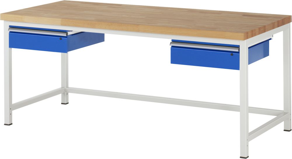 Produktbild RAU Werkbank Modell 8002 B2000 x T900 x H840 mm,Gestell RAL7035, Ausstatung RAL5010