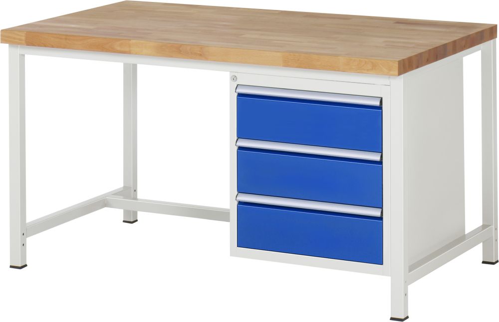 Produktbild RAU Werkbank Modell 8157 B1500 x T900 x H840 mm, Gestell RAL7035, Ausstatung RAL5010