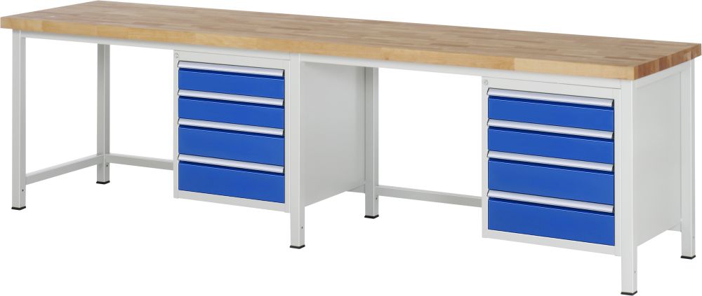 Produktbild RAU Werkbank Modell 8162 B3000 x T700 x H840 mm, Gestell RAL7035, Ausstatung RAL5010