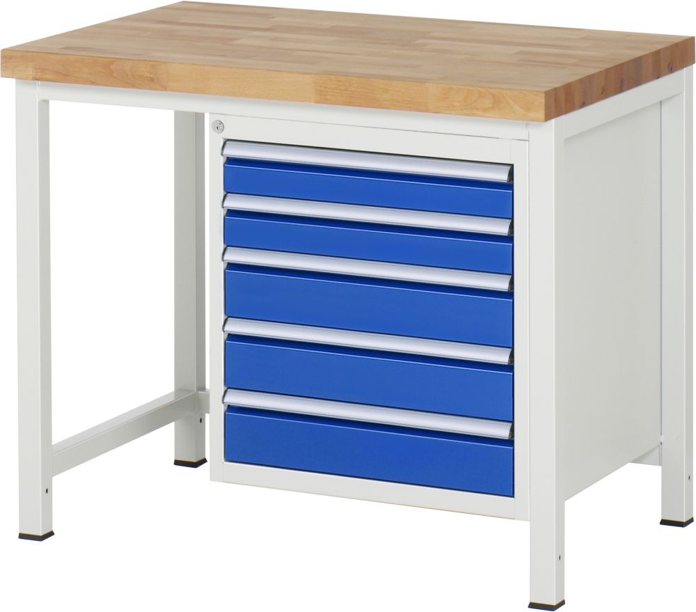 Produktbild RAU Werkbank Modell 8171 B1000 x T700 x H840 mm, Gestell RAL7035, Ausstatung RAL5010