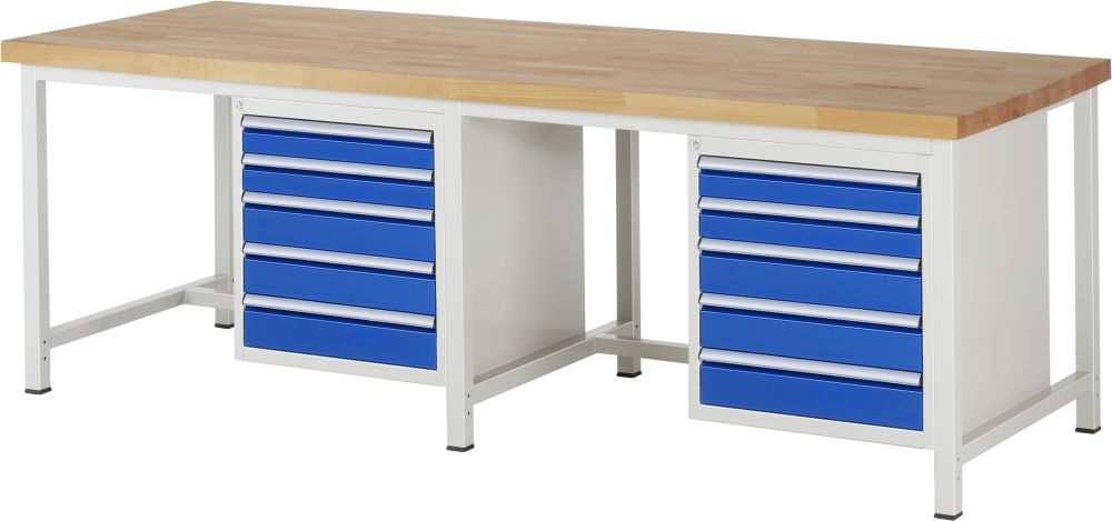 Produktbild RAU Werkbank Modell 8171 B2500 x T900 x H840 mm, Gestell RAL7035, Ausstatung RAL5010 bild 1