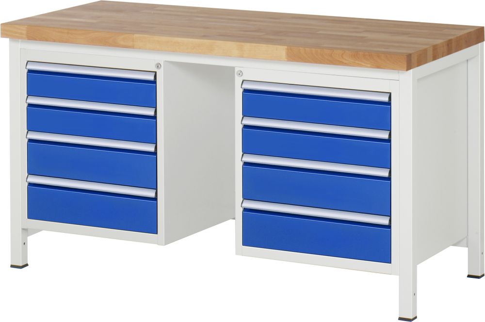 Produktbild RAU Werkbank Modell 8181 B1500 x T700 x H840 mm, Gestell RAL7035, Ausstatung RAL5010