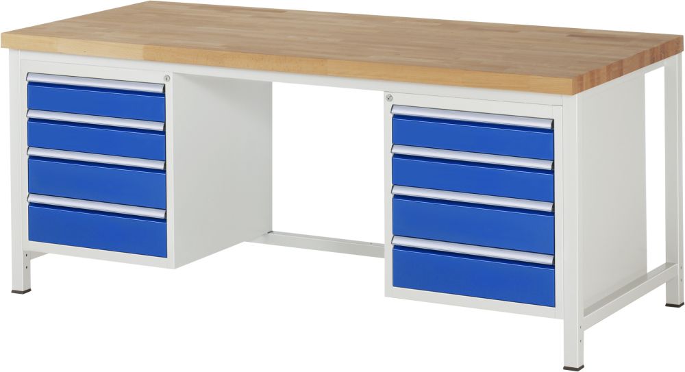 Produktbild RAU Werkbank Modell 8181 B2000 x T900 x H840 mm, Gestell RAL7035, Ausstatung RAL5010