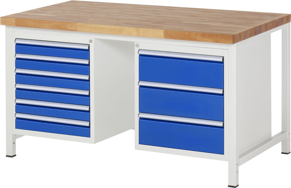 Produktbild RAU Werkbank Modell 8183 B1500 x T900 x H840mm, Gestell RAL7035, Ausstatung RAL5010
