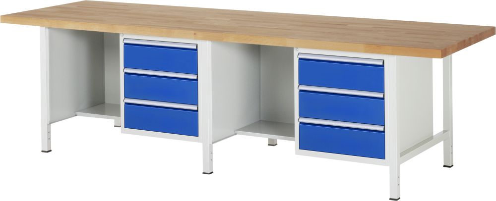 Produktbild RAU Werkbank Modell 8452 B3000 x T900 x H840 mm, Gestell RAL7035, Ausstatung RAL5010