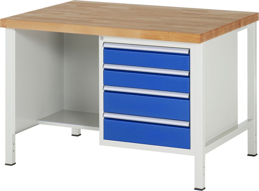 Produktbild RAU Werkbank Modell 8463 B1250 x T900 x H840 mm, Gestell RAL7035, Ausstatung RAL5010