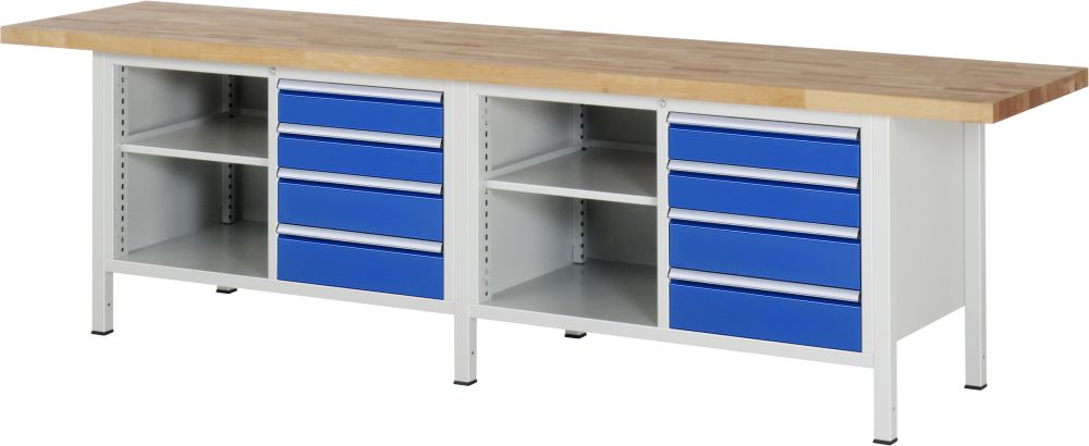 Produktbild RAU Werkbank Modell 8463 B3000 x T700 x H840 mm, Gestell RAL7035, Ausstatung RAL5010 bild 1